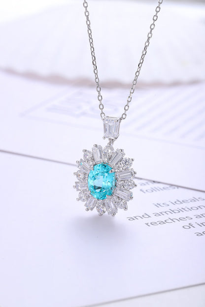 Pirmiana 3.19ct Lab Grown Paraiba Sapphire Pendant Necklace S925 Silver Lab Gemstone Jewelry Women