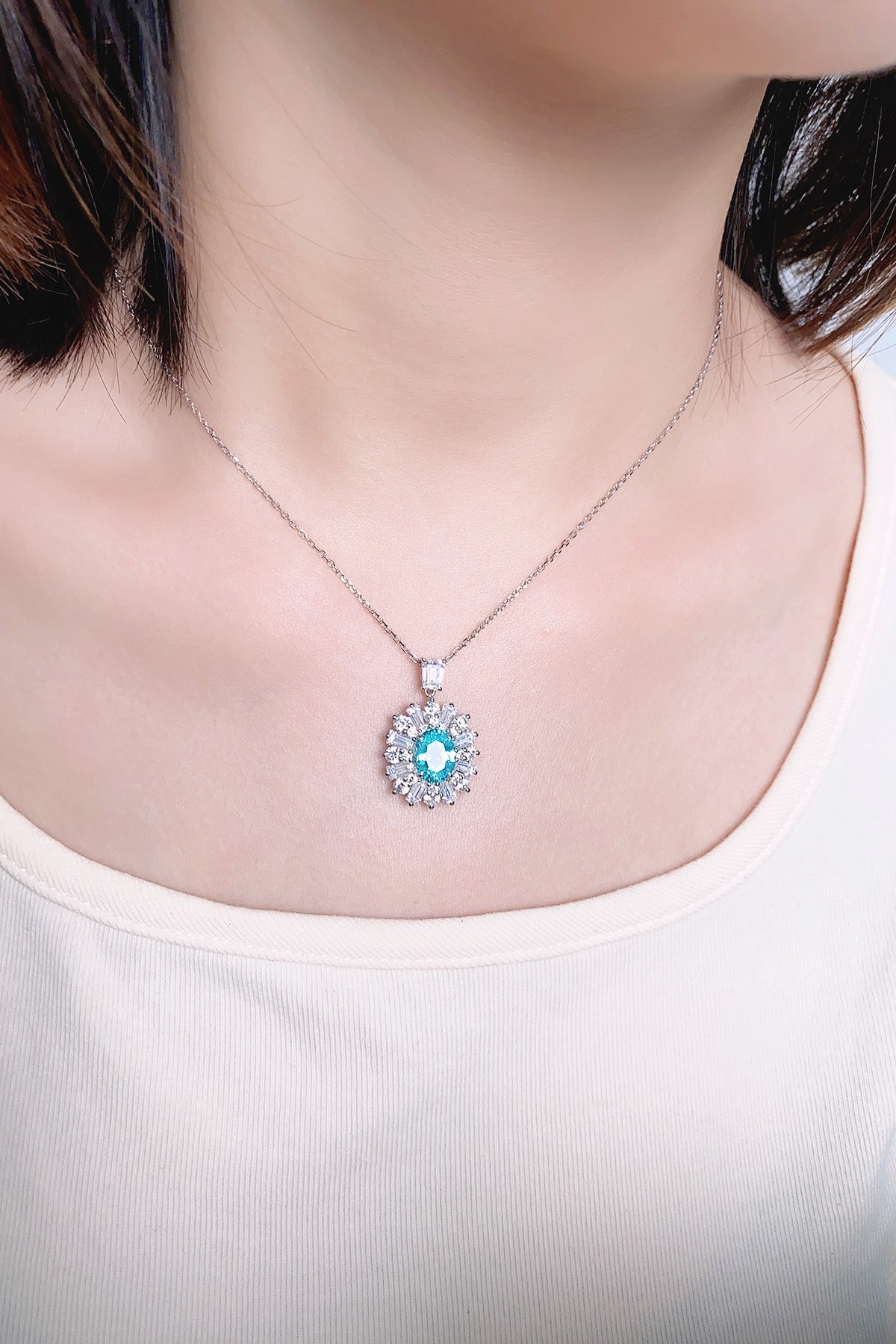 Pirmiana 3.19ct Lab Grown Paraiba Sapphire Pendant Necklace S925 Silver Lab Gemstone Jewelry Women