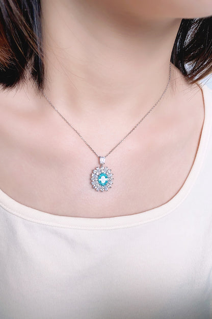 Pirmiana 3.19ct Lab Grown Paraiba Sapphire Pendant Necklace S925 Silver Lab Gemstone Jewelry Women