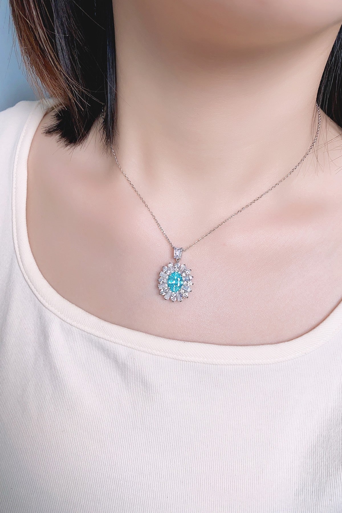 Pirmiana 3.19ct Lab Grown Paraiba Sapphire Pendant Necklace S925 Silver Lab Gemstone Jewelry Women