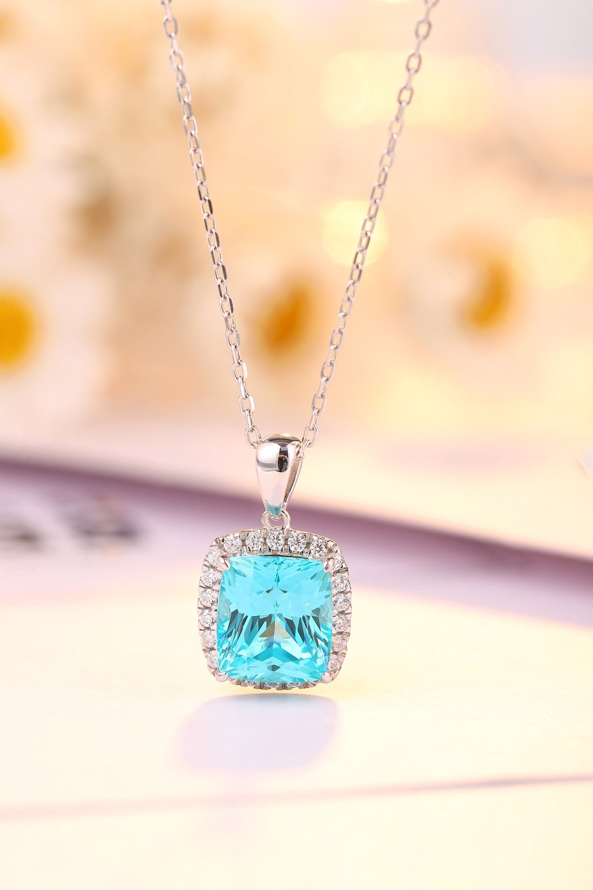 Pirmiana 5.25ct Lab Grown Paraiba Sapphire Pendant Necklace S925 Silver Lab Gemstone Jewelry Women