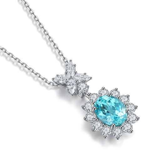 Pirmiana 6.35ct Lab Grown Paraiba Sapphire Pendant Necklace S925 Silver Lab Gemstone Jewelry Women