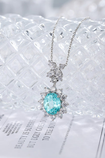 Pirmiana 6.35ct Lab Grown Paraiba Sapphire Pendant Necklace S925 Silver Lab Gemstone Jewelry Women