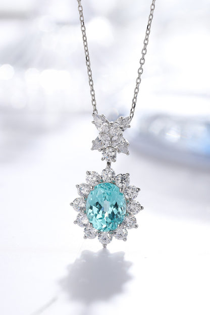 Pirmiana 6.35ct Lab Grown Paraiba Sapphire Pendant Necklace S925 Silver Lab Gemstone Jewelry Women