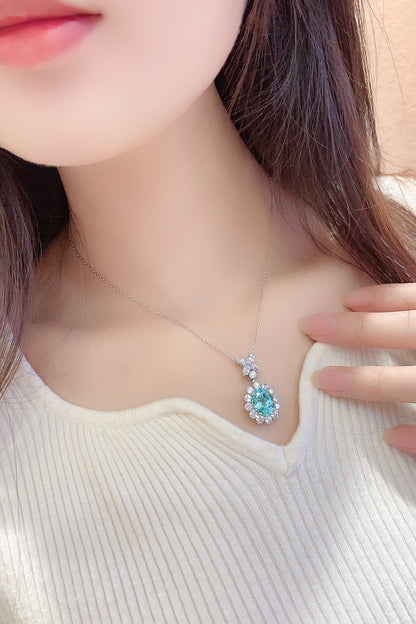 Pirmiana 6.35ct Lab Grown Paraiba Sapphire Pendant Necklace S925 Silver Lab Gemstone Jewelry Women