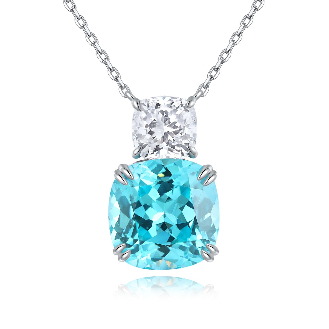 Pirmiana 13.01ct Lab Grown Paraiba Sapphire Pendant Necklace S925 Silver Lab Gemstone Jewelry Women