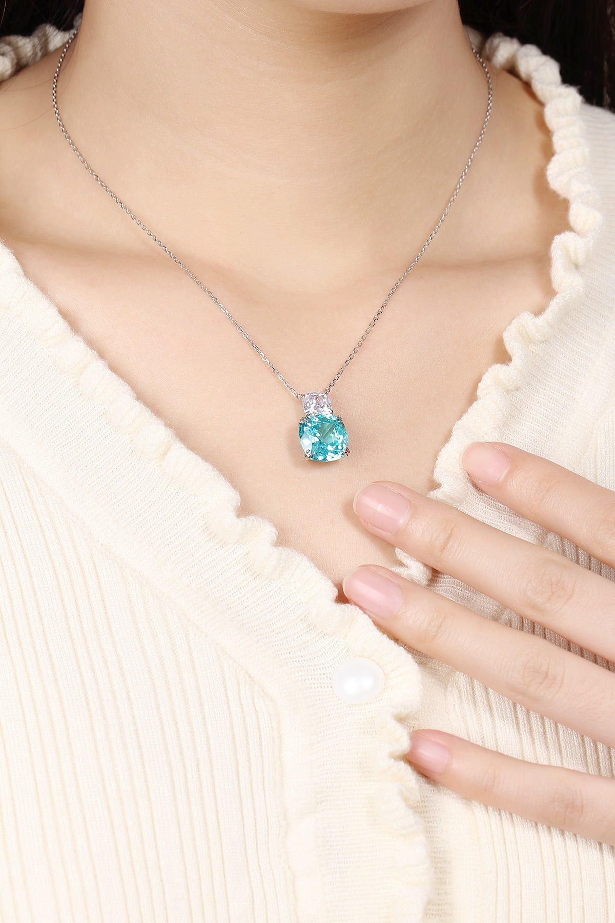 Pirmiana 13.01ct Lab Grown Paraiba Sapphire Pendant Necklace S925 Silver Lab Gemstone Jewelry Women