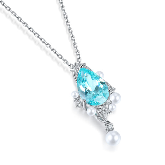 Pirmiana 5.03ct Lab Grown Paraiba Sapphire Pendant Necklace S925 Silver Lab Gemstone Jewelry Women