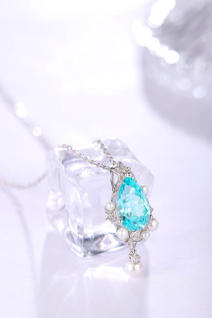Pirmiana 5.03ct Lab Grown Paraiba Sapphire Pendant Necklace S925 Silver Lab Gemstone Jewelry Women