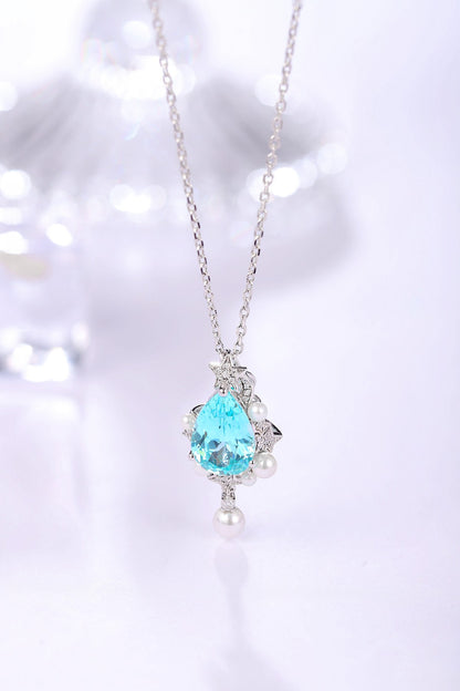 Pirmiana 5.03ct Lab Grown Paraiba Sapphire Pendant Necklace S925 Silver Lab Gemstone Jewelry Women