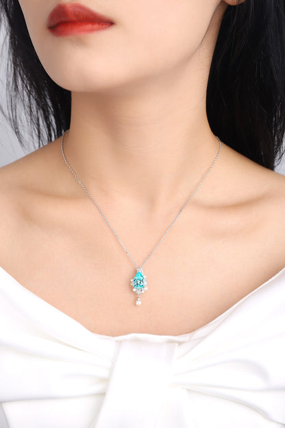 Pirmiana 5.03ct Lab Grown Paraiba Sapphire Pendant Necklace S925 Silver Lab Gemstone Jewelry Women