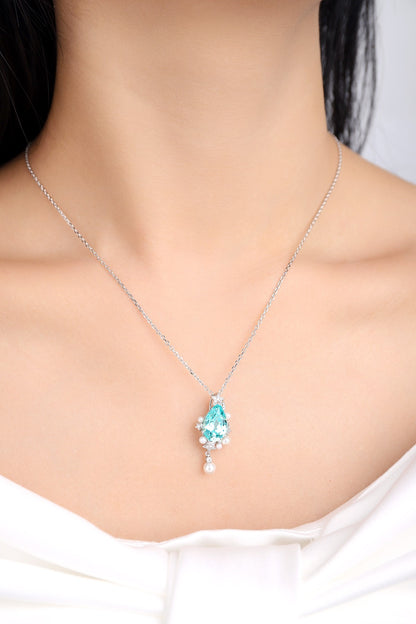 Pirmiana 5.03ct Lab Grown Paraiba Sapphire Pendant Necklace S925 Silver Lab Gemstone Jewelry Women
