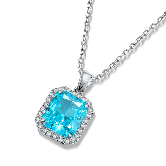 Pirmiana 6.93ct Lab Grown Paraiba Sapphire Pendant Necklace S925 Silver Lab Gemstone Jewelry Women