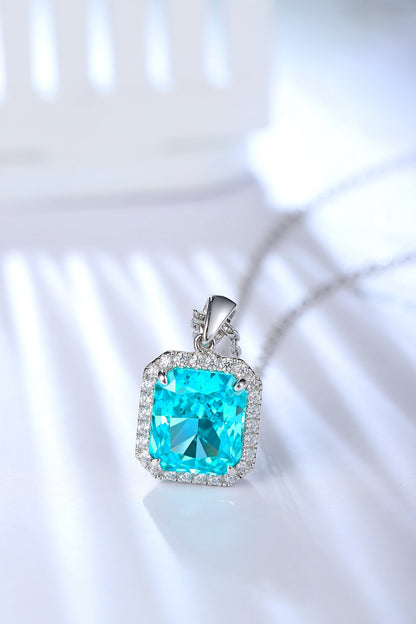 Pirmiana 6.93ct Lab Grown Paraiba Sapphire Pendant Necklace S925 Silver Lab Gemstone Jewelry Women