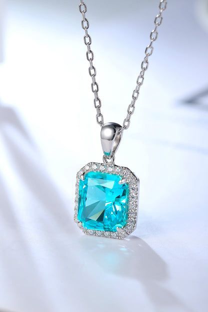 Pirmiana 6.93ct Lab Grown Paraiba Sapphire Pendant Necklace S925 Silver Lab Gemstone Jewelry Women