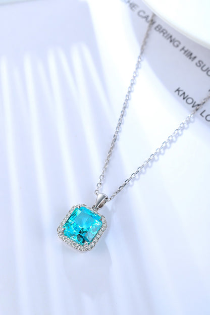Pirmiana 6.93ct Lab Grown Paraiba Sapphire Pendant Necklace S925 Silver Lab Gemstone Jewelry Women