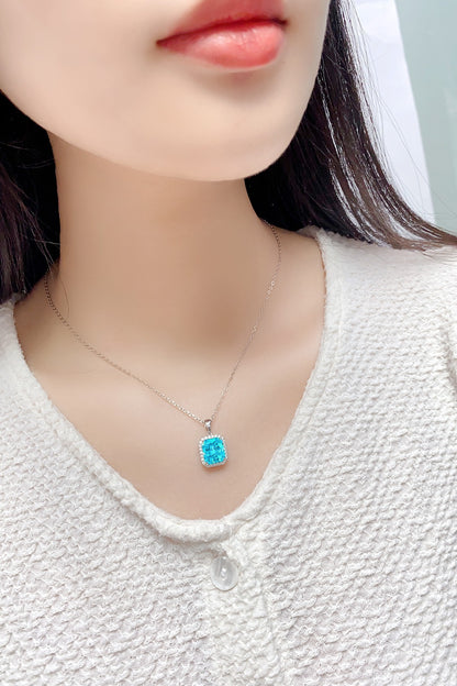 Pirmiana 6.93ct Lab Grown Paraiba Sapphire Pendant Necklace S925 Silver Lab Gemstone Jewelry Women