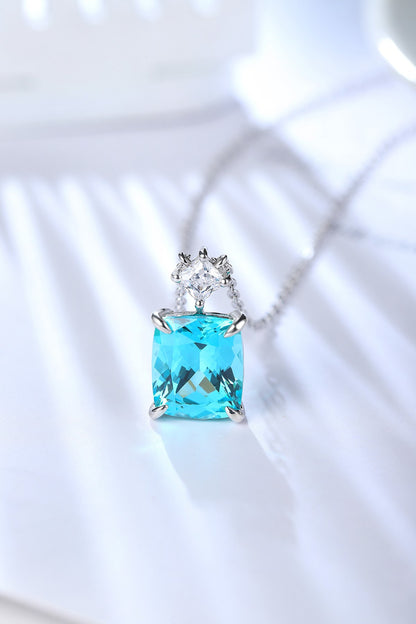 Pirmiana 6.74ct Lab Grown Paraiba Sapphire Pendant Necklace S925 Silver Lab Gemstone Jewelry Women