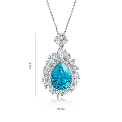 Pirmiana 25.315ct Lab Grown Paraiba Sapphire Pendant Necklace S925 Silver Lab Gemstone Jewelry Women