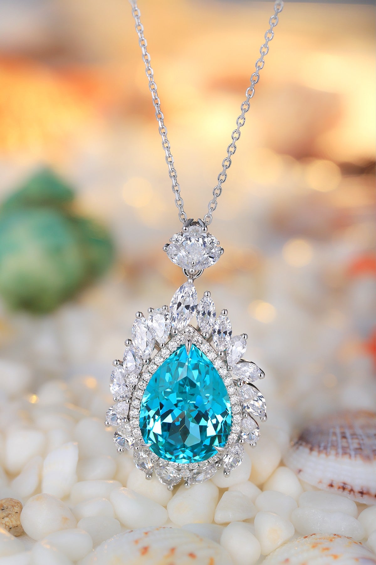 Pirmiana 25.315ct Lab Grown Paraiba Sapphire Pendant Necklace S925 Silver Lab Gemstone Jewelry Women