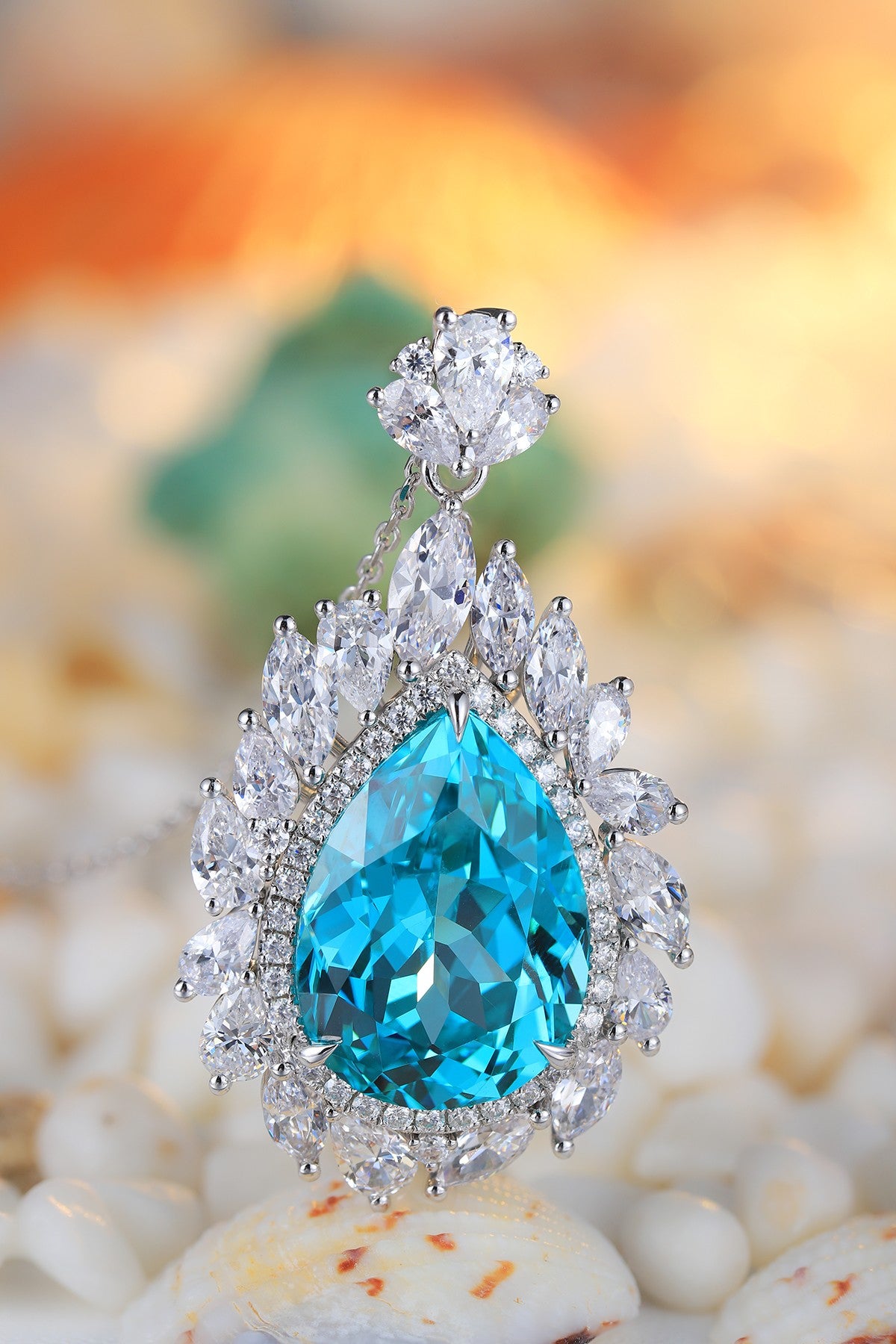 Pirmiana 25.315ct Lab Grown Paraiba Sapphire Pendant Necklace S925 Silver Lab Gemstone Jewelry Women