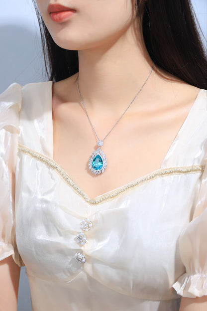 Pirmiana 25.315ct Lab Grown Paraiba Sapphire Pendant Necklace S925 Silver Lab Gemstone Jewelry Women