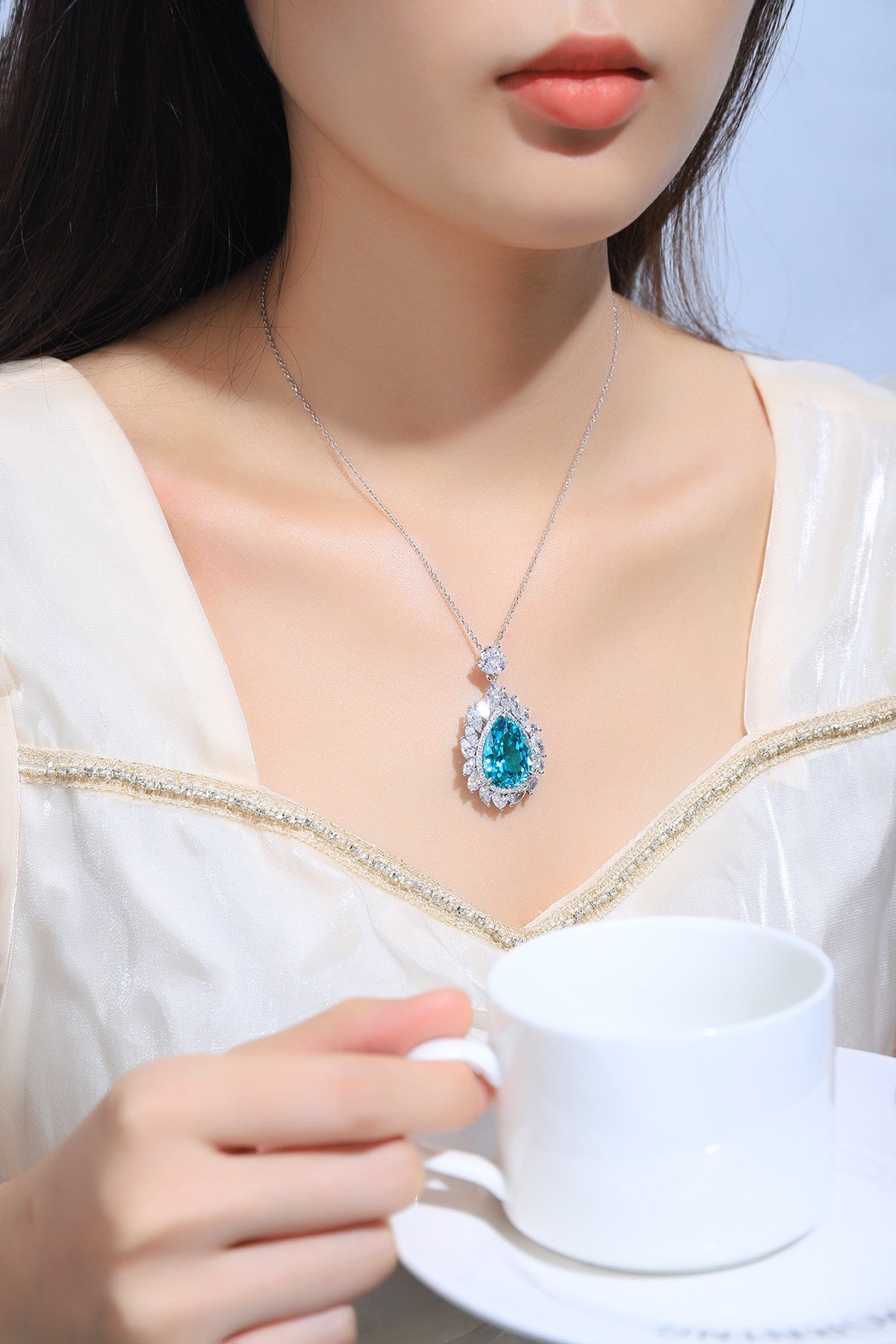 Pirmiana 25.315ct Lab Grown Paraiba Sapphire Pendant Necklace S925 Silver Lab Gemstone Jewelry Women