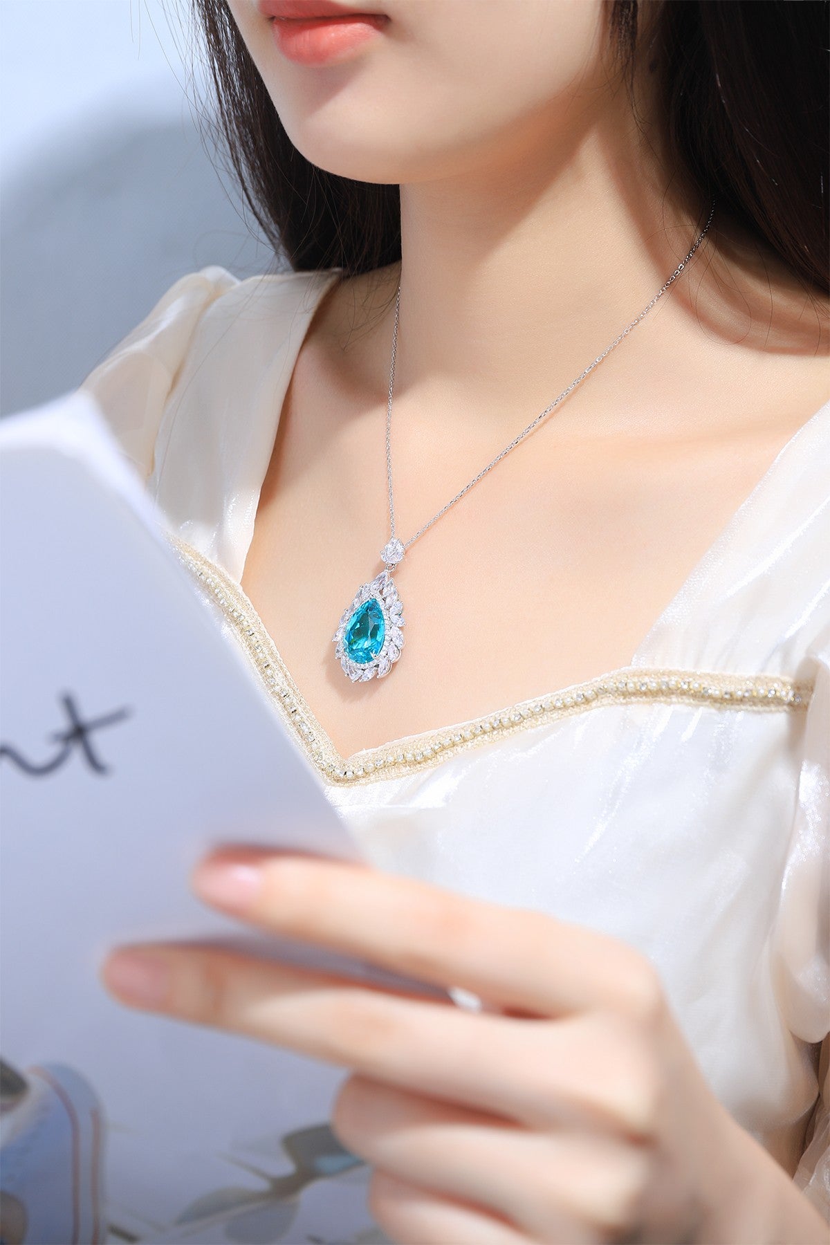 Pirmiana 25.315ct Lab Grown Paraiba Sapphire Pendant Necklace S925 Silver Lab Gemstone Jewelry Women