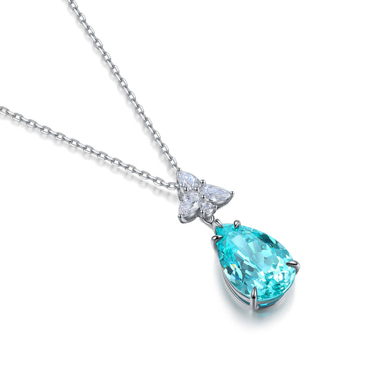 Pirmiana 9.528ct Lab Grown Paraiba Sapphire Pendant Necklace S925 Silver Lab Gemstone Jewelry Women