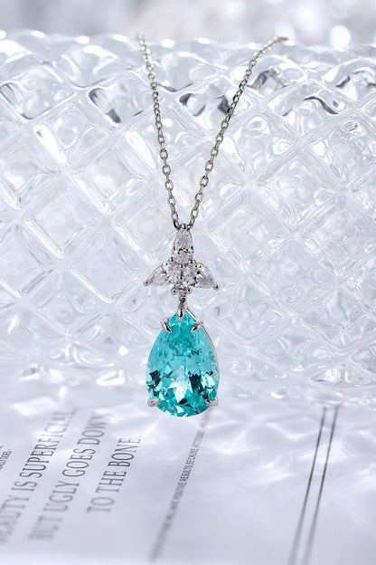 Pirmiana 9.528ct Lab Grown Paraiba Sapphire Pendant Necklace S925 Silver Lab Gemstone Jewelry Women