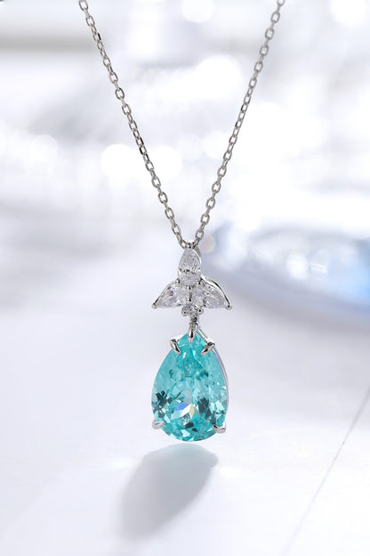 Pirmiana 9.528ct Lab Grown Paraiba Sapphire Pendant Necklace S925 Silver Lab Gemstone Jewelry Women