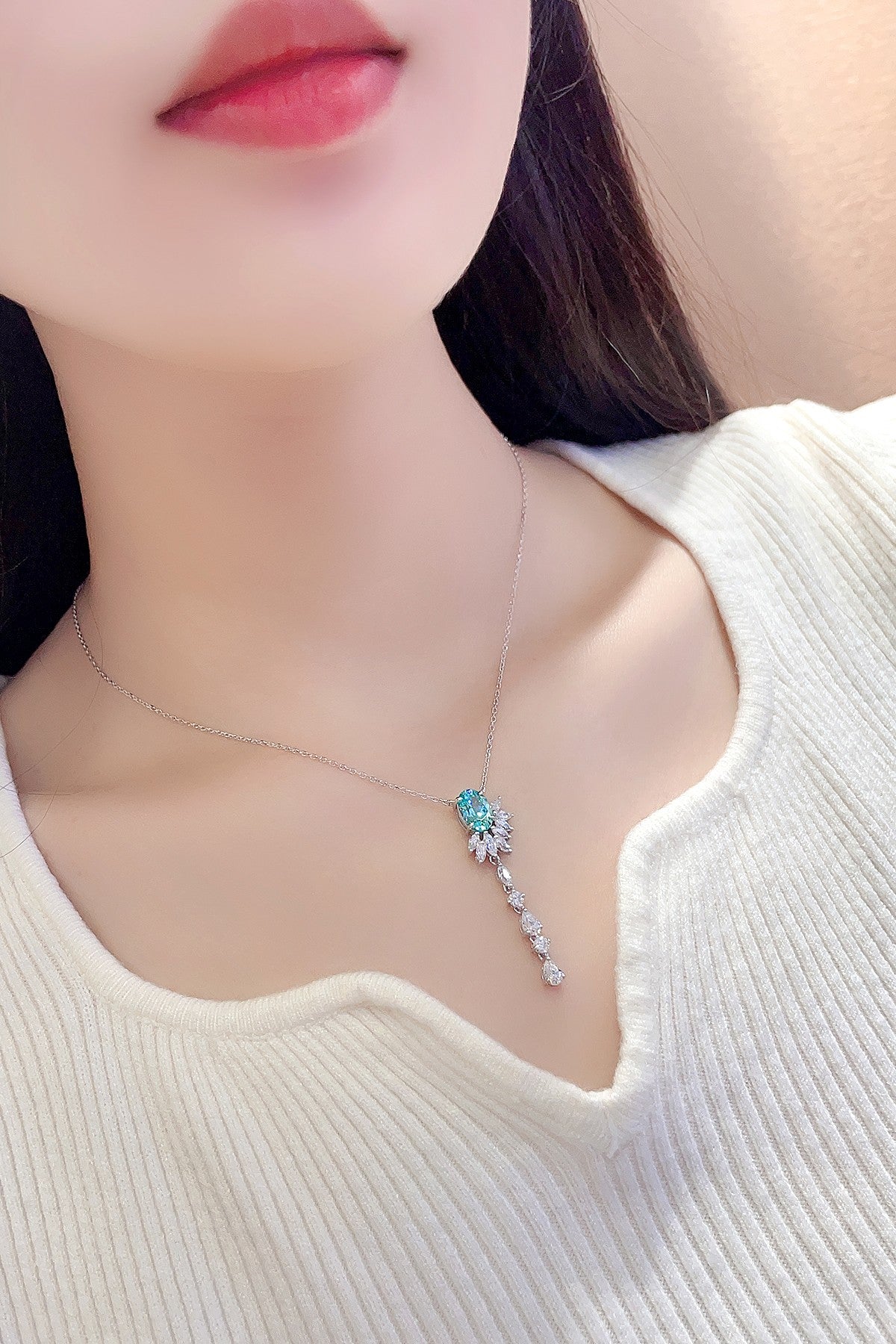 Pirmiana 2.666ct Lab Grown Paraiba Sapphire Pendant Necklace S925 Silver Lab Gemstone Jewelry Women