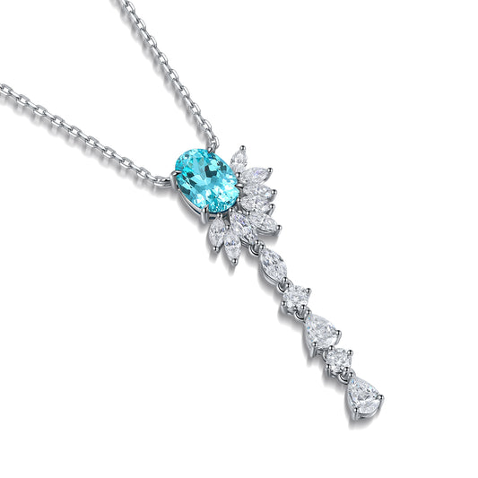 Pirmiana 2.666ct Lab Grown Paraiba Sapphire Pendant Necklace S925 Silver Lab Gemstone Jewelry Women