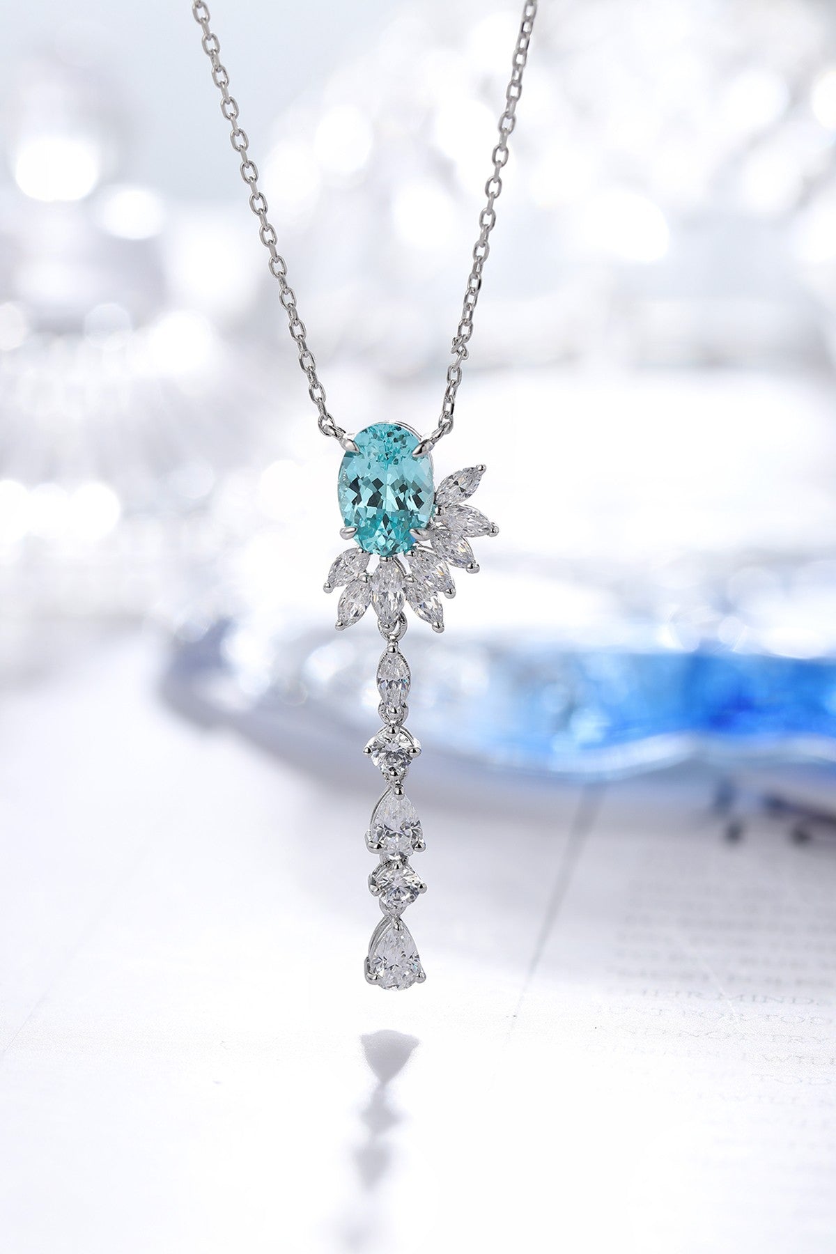 Pirmiana 2.666ct Lab Grown Paraiba Sapphire Pendant Necklace S925 Silver Lab Gemstone Jewelry Women
