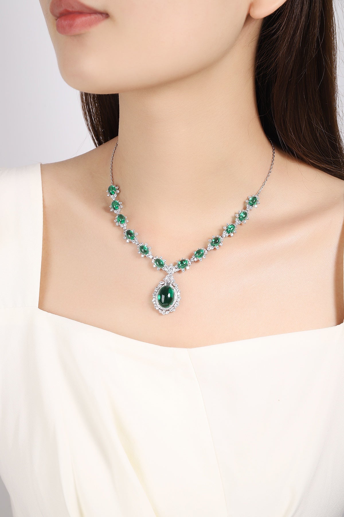 Pirmiana New Fashion 22.75ct Lab Grown Emerald Pendant Necklace S925 Silver Jewelry for Woman Gift Pendants