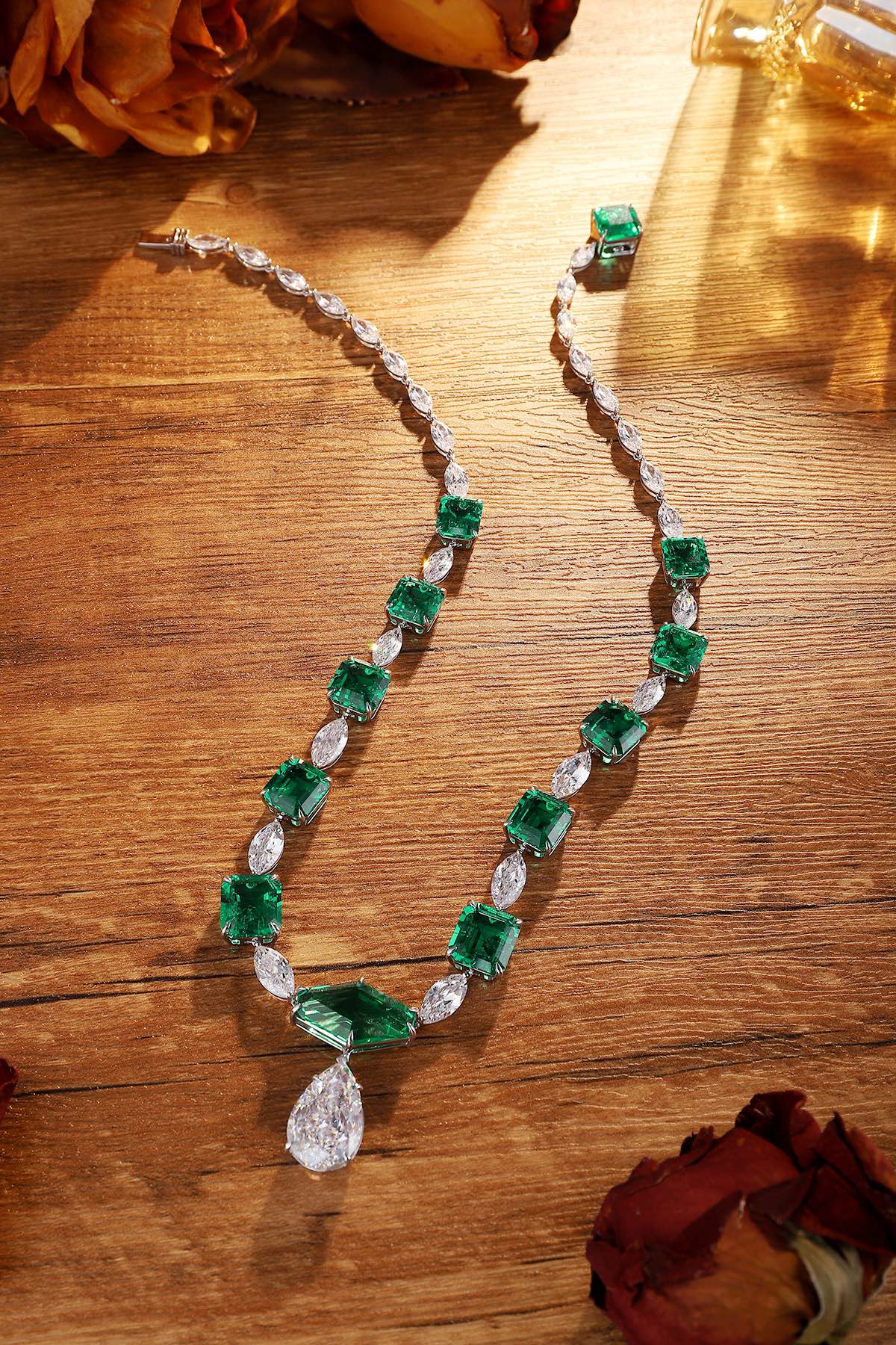 Pirmiana New Fashion 61.68ct Lab Grown Emerald Pendant Necklace S925 Silver Jewelry for Woman Gift Pendants