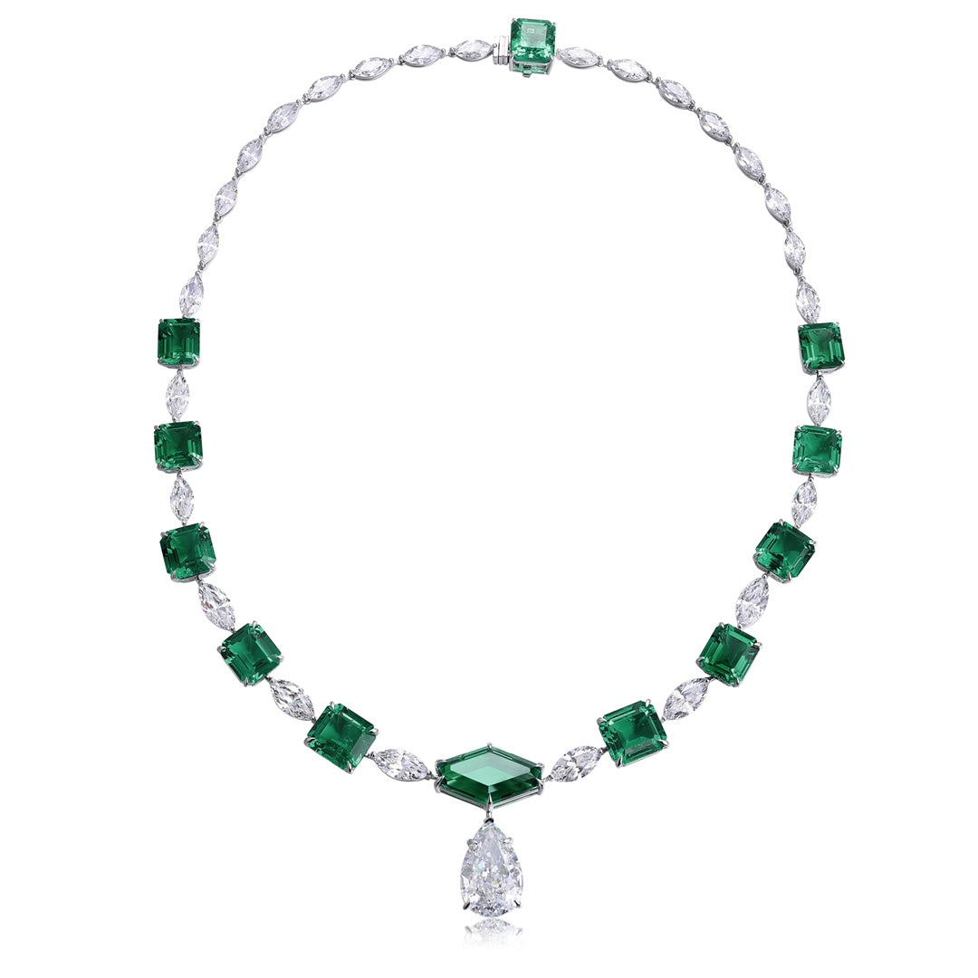 Pirmiana New Fashion 61.68ct Lab Grown Emerald Pendant Necklace S925 Silver Jewelry for Woman Gift Pendants