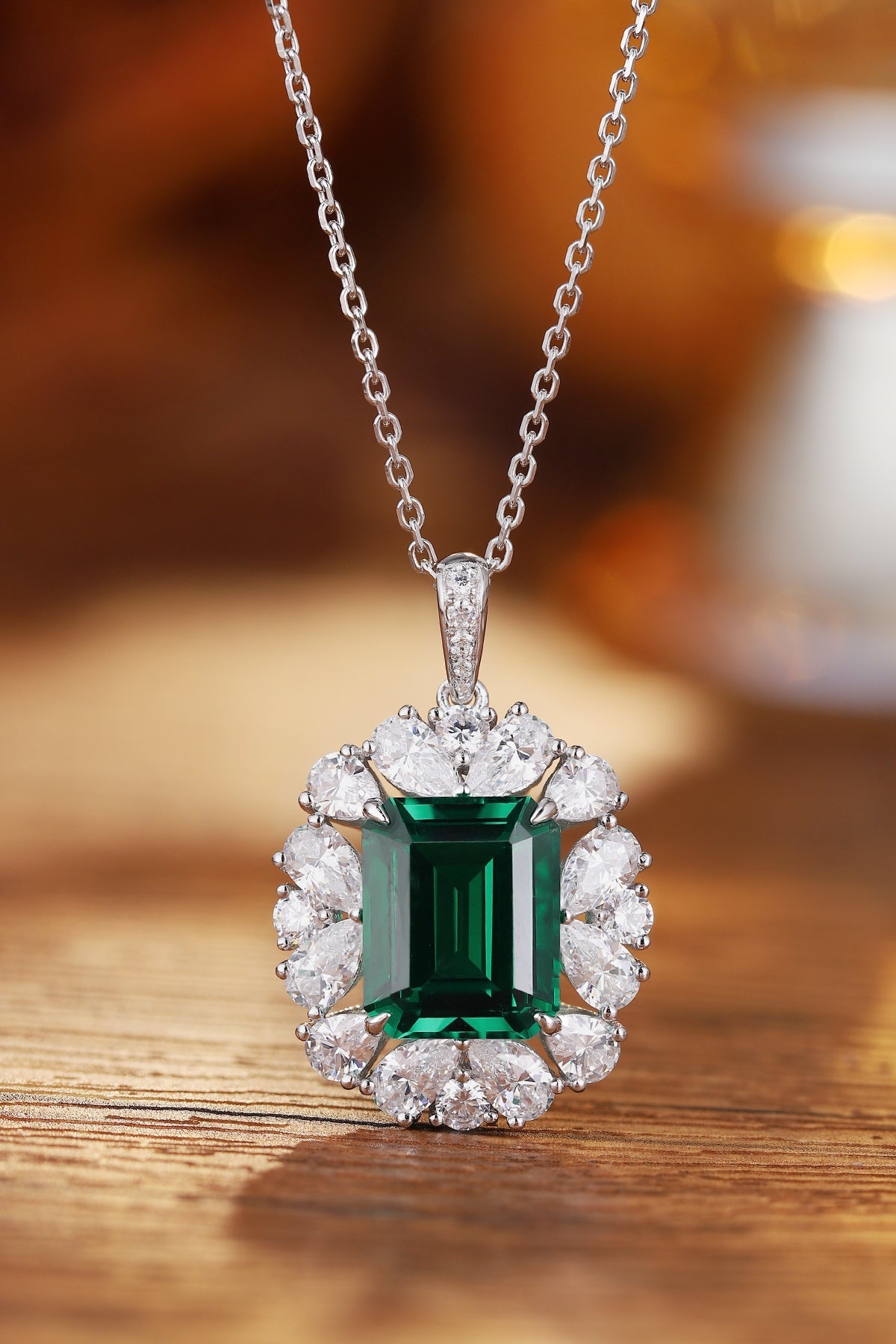 Pirmiana New Fashion 4.38ct Lab Grown Emerald Pendant Necklace S925 Silver Jewelry for Woman Gift Pendants