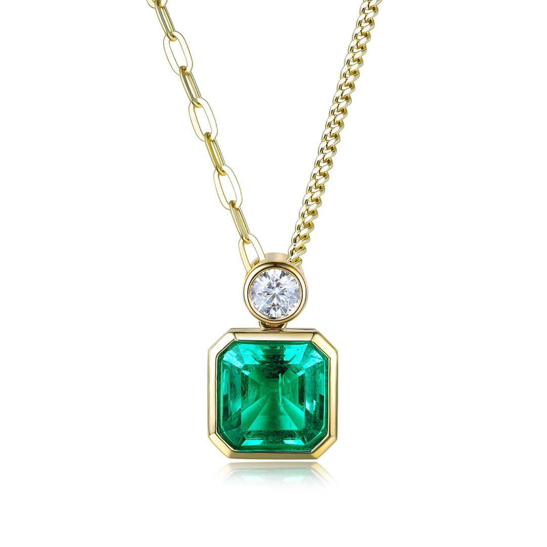 Pirmiana New Fashion 1.84ct Lab Grown Emerald Pendant Necklace 18K Gold Jewelry for Woman Gift Pendants