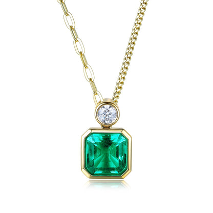 Pirmiana New Fashion 1.84ct Lab Grown Emerald Pendant Necklace 18K Gold Jewelry for Woman Gift Pendants