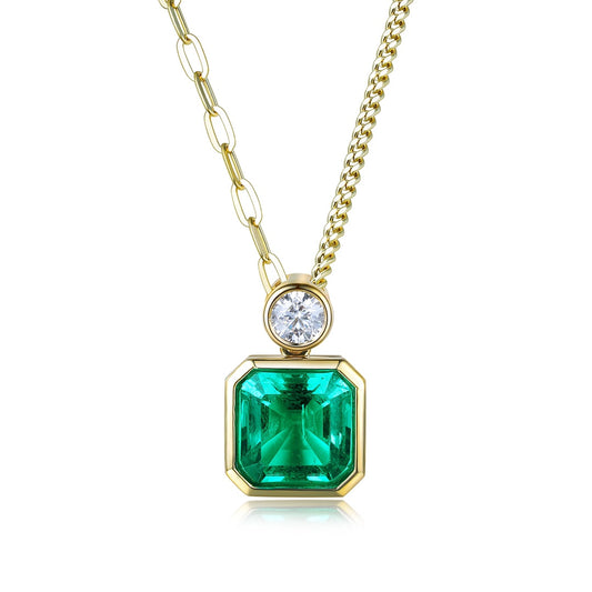Pirmiana New Fashion 1.84ct Lab Grown Emerald Pendant Necklace 18K Gold Jewelry for Woman Gift Pendants