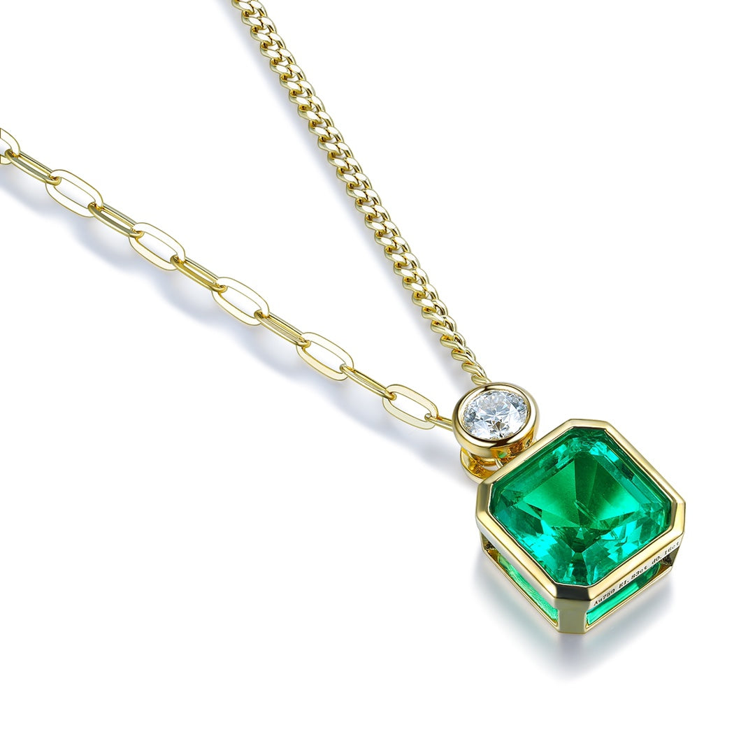 Pirmiana New Fashion 1.84ct Lab Grown Emerald Pendant Necklace 18K Gold Jewelry for Woman Gift Pendants