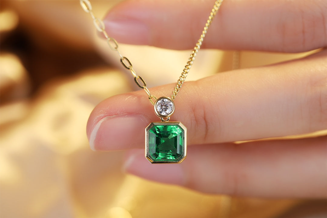 Pirmiana New Fashion 1.84ct Lab Grown Emerald Pendant Necklace 18K Gold Jewelry for Woman Gift Pendants