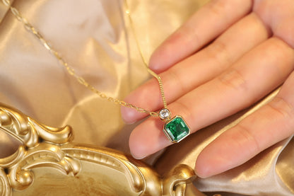 Pirmiana New Fashion 1.84ct Lab Grown Emerald Pendant Necklace 18K Gold Jewelry for Woman Gift Pendants
