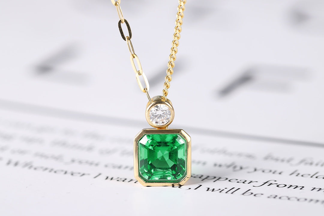 Pirmiana New Fashion 1.84ct Lab Grown Emerald Pendant Necklace 18K Gold Jewelry for Woman Gift Pendants