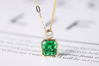 Pirmiana New Fashion 1.84ct Lab Grown Emerald Pendant Necklace 18K Gold Jewelry for Woman Gift Pendants