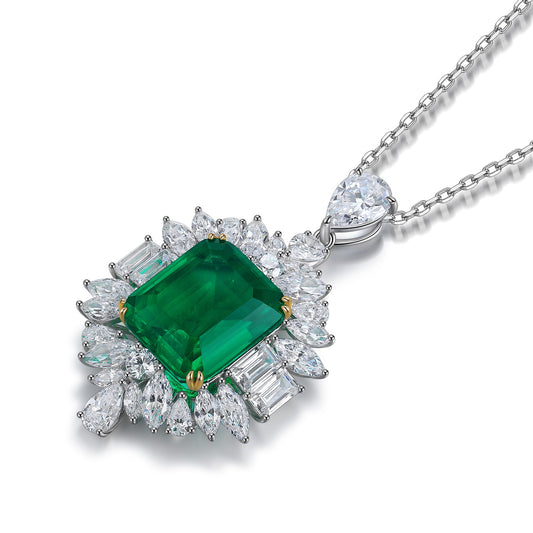 Pirmiana New Fashion 8.62ct Lab Grown Emerald Pendant Necklace S925 Silver Jewelry for Woman Gift Pendants
