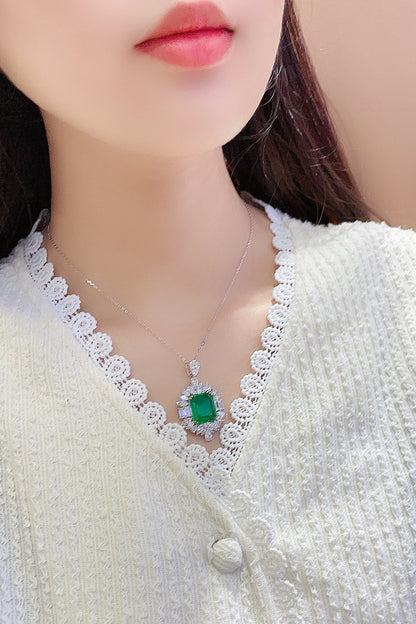 Pirmiana New Fashion 8.62ct Lab Grown Emerald Pendant Necklace S925 Silver Jewelry for Woman Gift Pendants