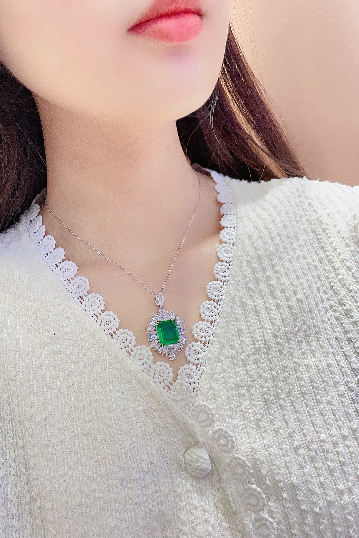 Pirmiana New Fashion 8.62ct Lab Grown Emerald Pendant Necklace S925 Silver Jewelry for Woman Gift Pendants
