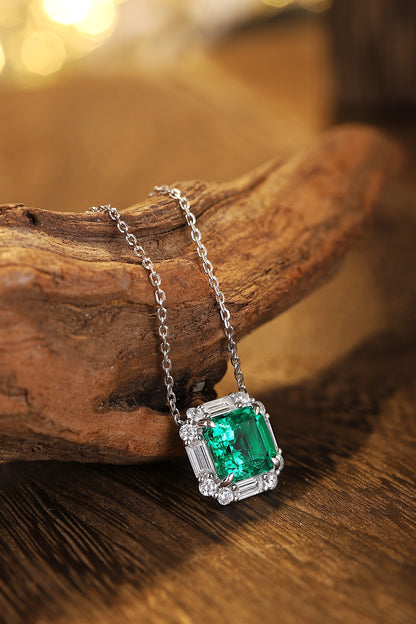 Pirmiana New Fashion 2.17ct Lab Grown Emerald Pendant Necklace S925 Silver Jewelry for Woman Gift Pendants